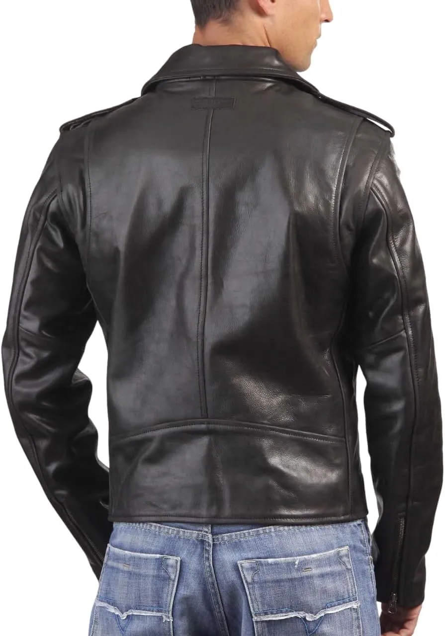 Men's Genuine Lambskin Leather Classic Slim Fit Biker Style Motorcycle Jackets For Men MJ042