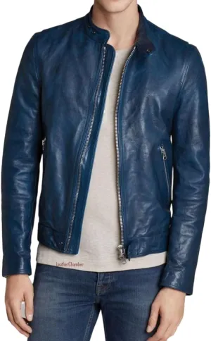 Men's Genuine Lambskin Leather Classic Slim Fit Biker Style Motorcycle Jackets For Men MJ045