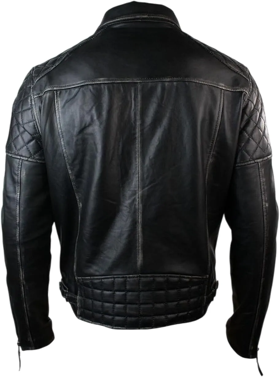 Men's Genuine Lambskin Leather Classic Slim Fit Biker Style Motorcycle Jackets For Men MJ046
