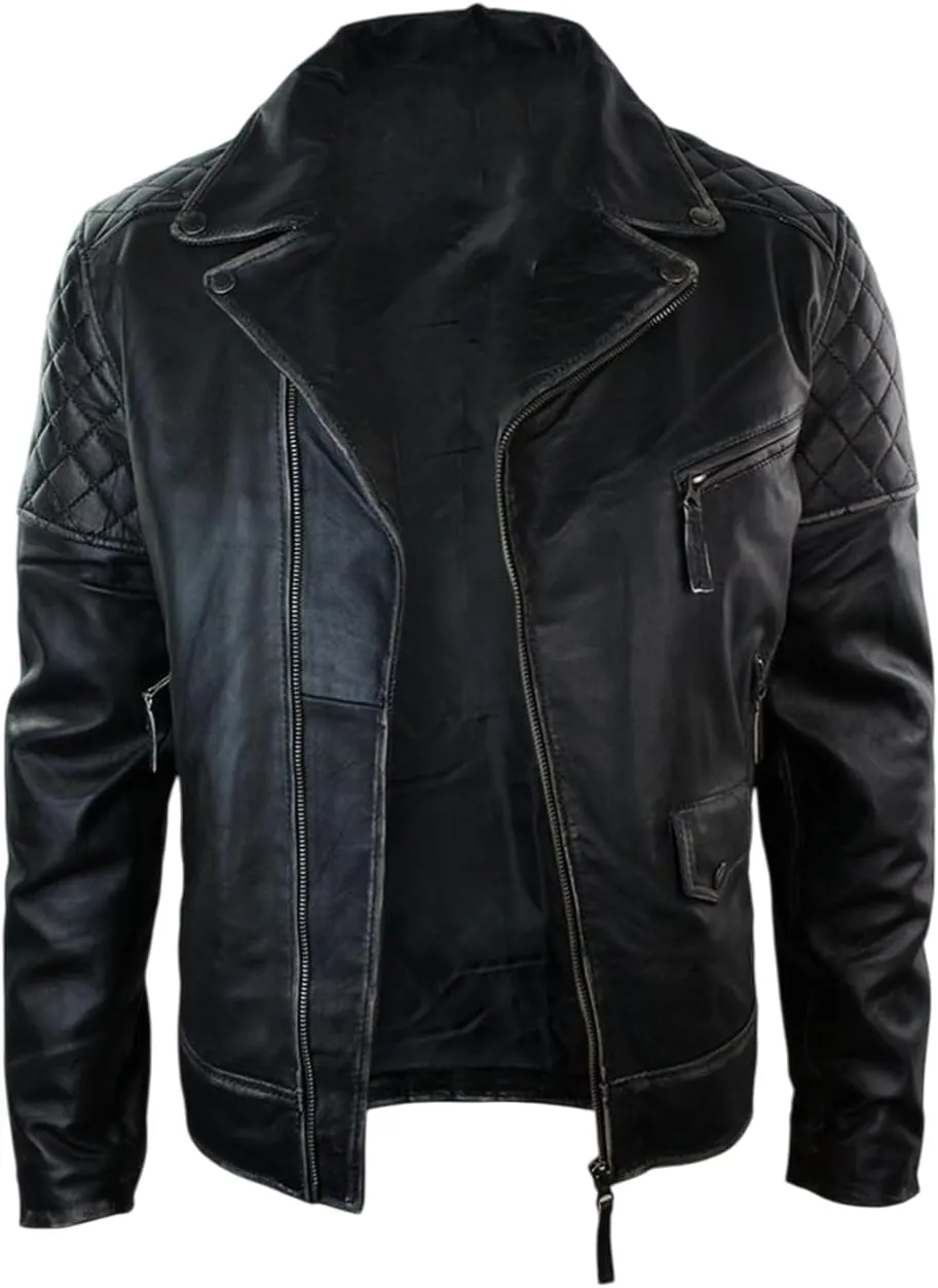 Men's Genuine Lambskin Leather Classic Slim Fit Biker Style Motorcycle Jackets For Men MJ046