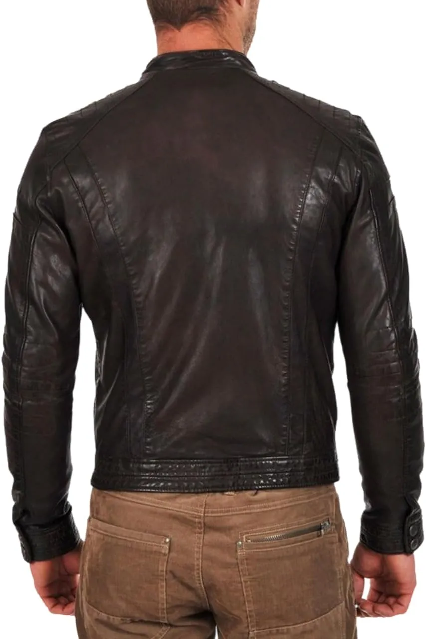 Men's Genuine Lambskin Leather Classic Slim Fit Biker Style Motorcycle Jackets For Men MJ048