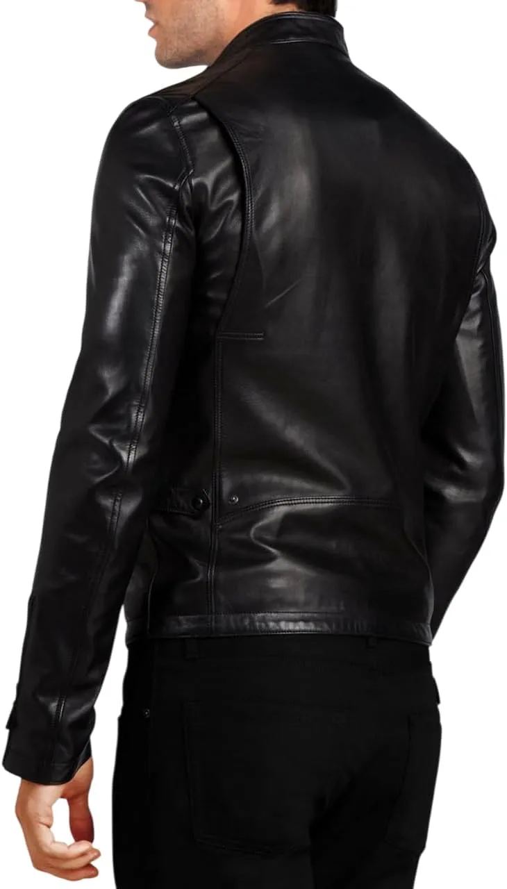 Men's Genuine Lambskin Leather Classic Slim Fit Biker Style Motorcycle Jackets For Men MJ058