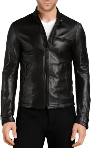 Men's Genuine Lambskin Leather Classic Slim Fit Biker Style Motorcycle Jackets For Men MJ058