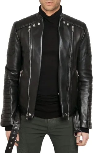 Men's Genuine Lambskin Leather Classic Slim Fit Biker Style Motorcycle Jackets For Men MJ059