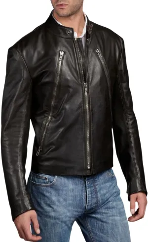 Men's Genuine Lambskin Leather Classic Slim Fit Biker Style Motorcycle Jackets For Men MJ065