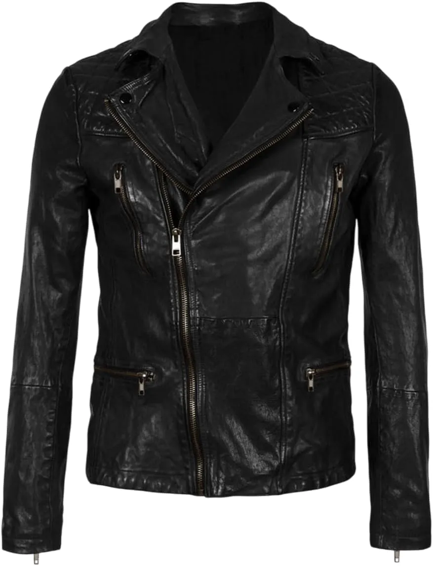 Men's Genuine Lambskin Leather Classic Slim Fit Biker Style Motorcycle Jackets For Men MJ067