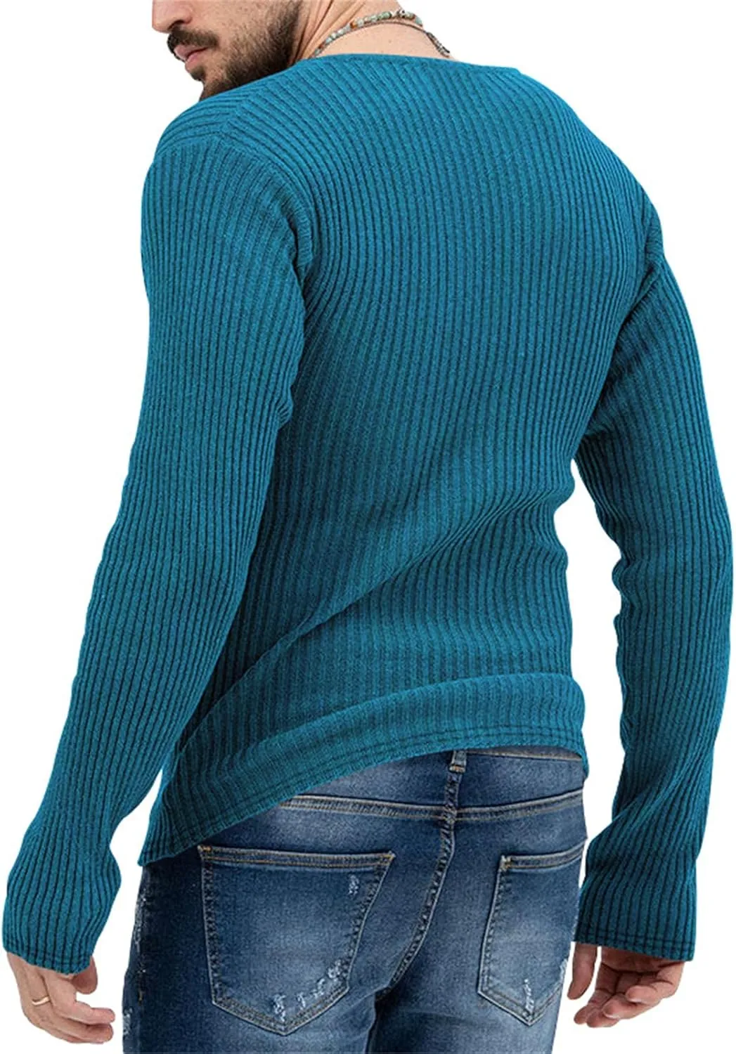 Men's Sexy Deep V Neck Knitted Sweater Slim Fit Lightweight Vintage Pullover Casual Long Sleeve Knitwear Tops