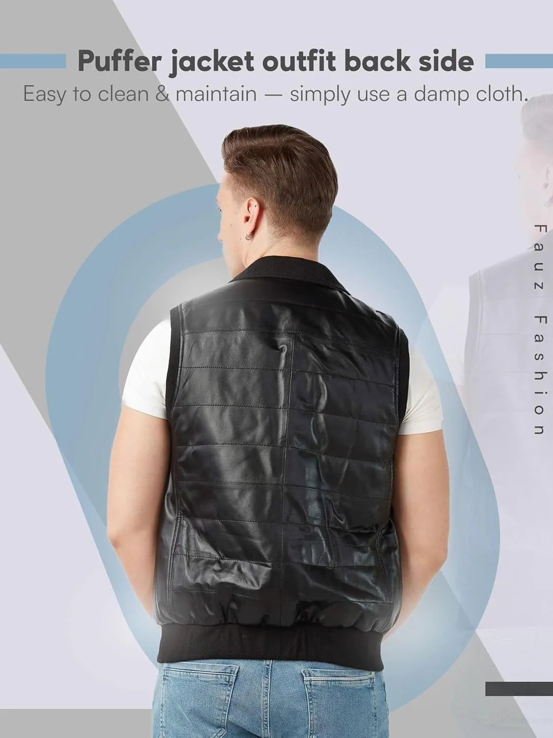 Men's Sheepskin Leather Puffer Vest Motorcycle Style Casual Black Leather Jacket, XS-3XL
