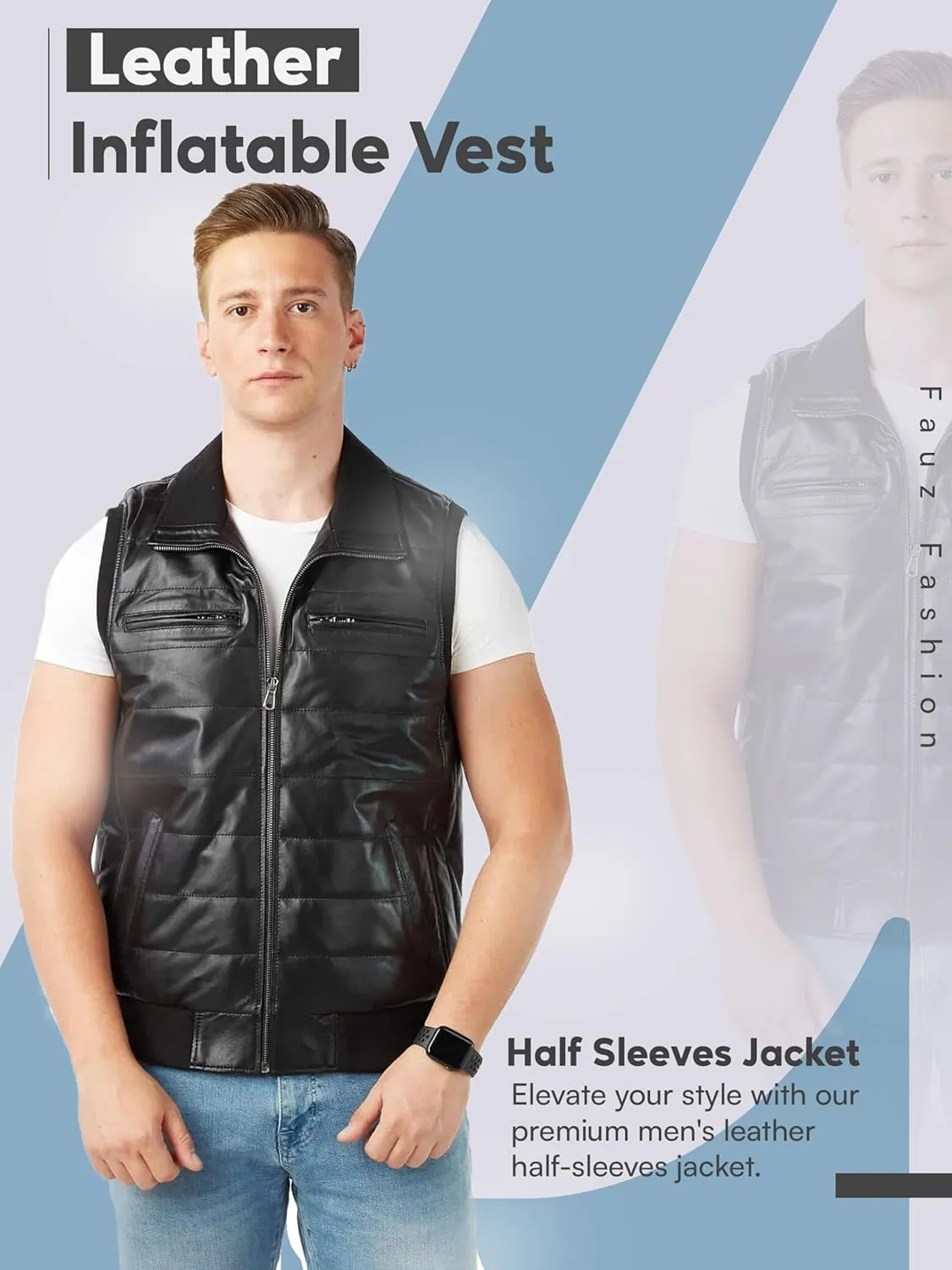 Men's Sheepskin Leather Puffer Vest Motorcycle Style Casual Black Leather Jacket, XS-3XL