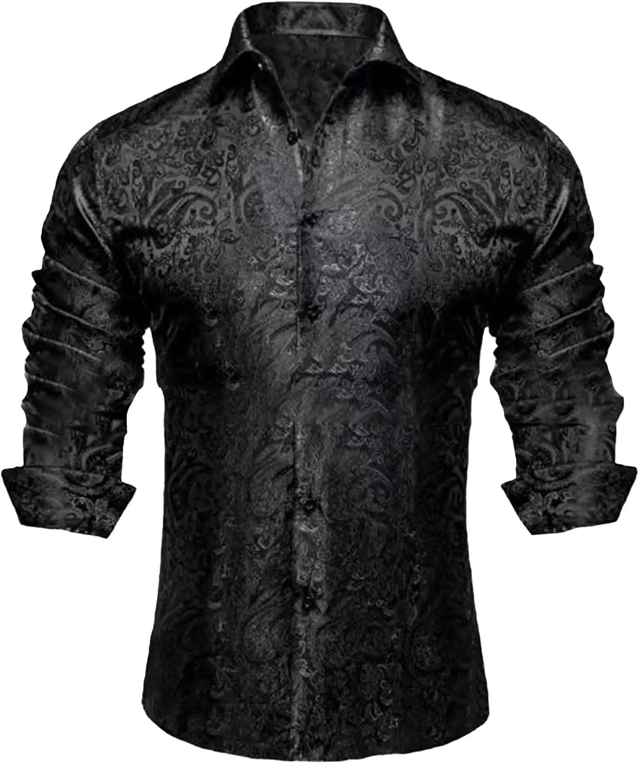 Mens Silk Look Paisley Dress Shirts Floral Long Sleeve Button Down Shirt Casual Regular Fit Tops for Men Business