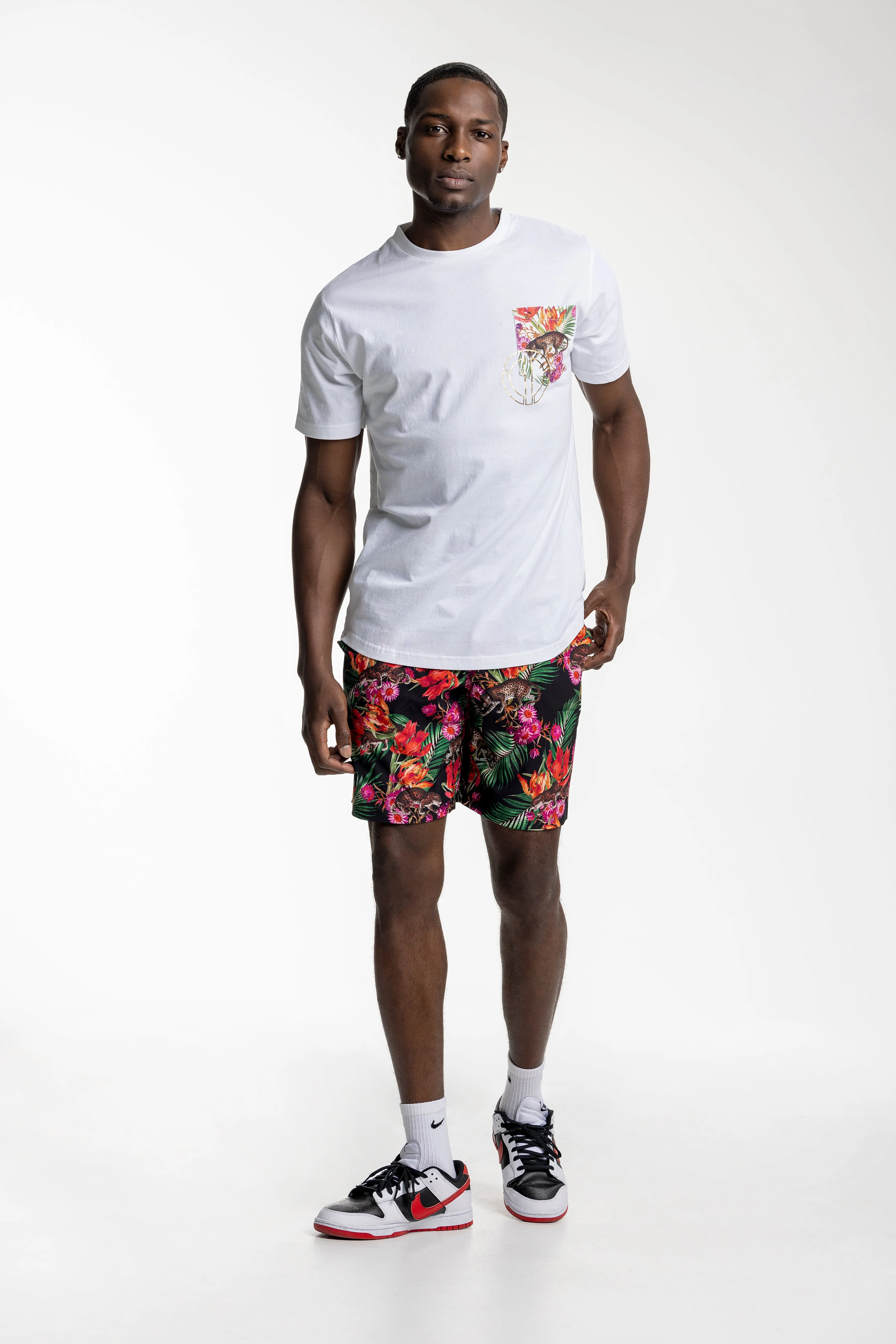 Men's White Tee with Floral Pocket