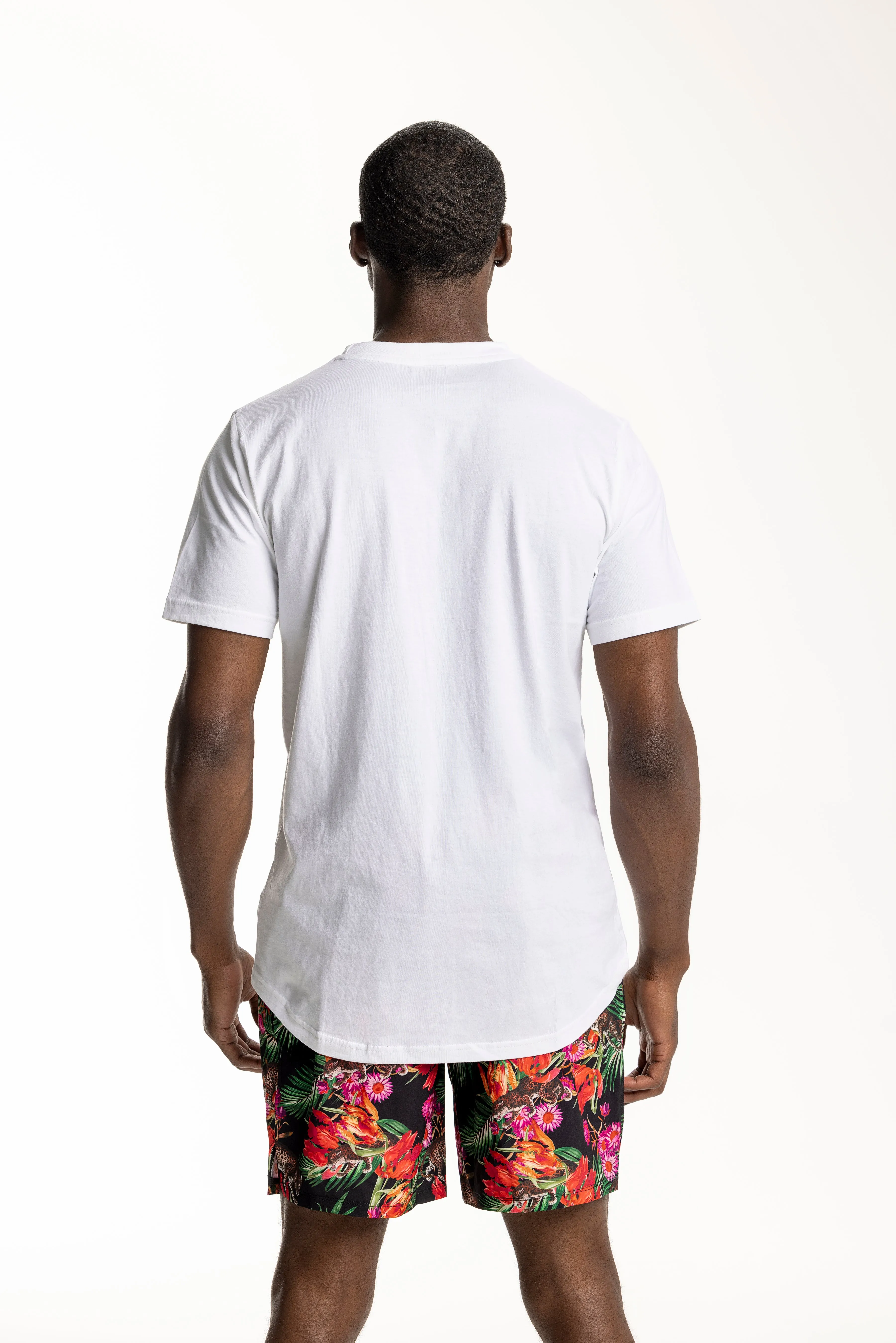 Men's White Tee with Floral Pocket