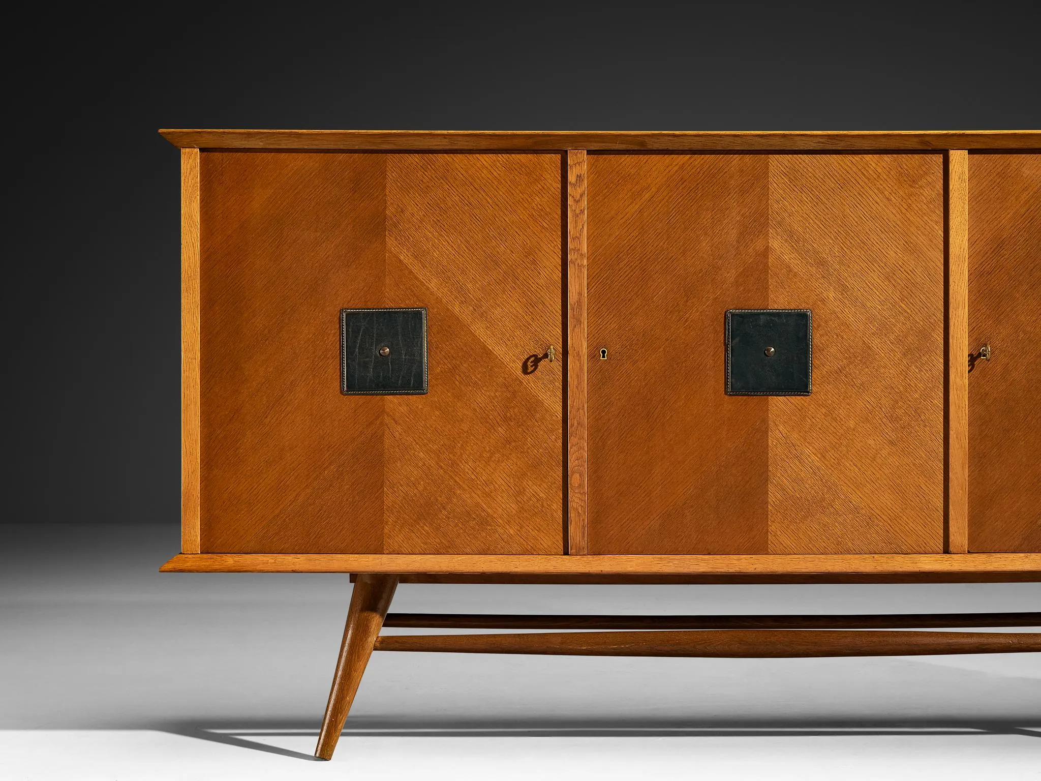 Mid-Century Modern Sideboard in Oak with Geometric Leather Details