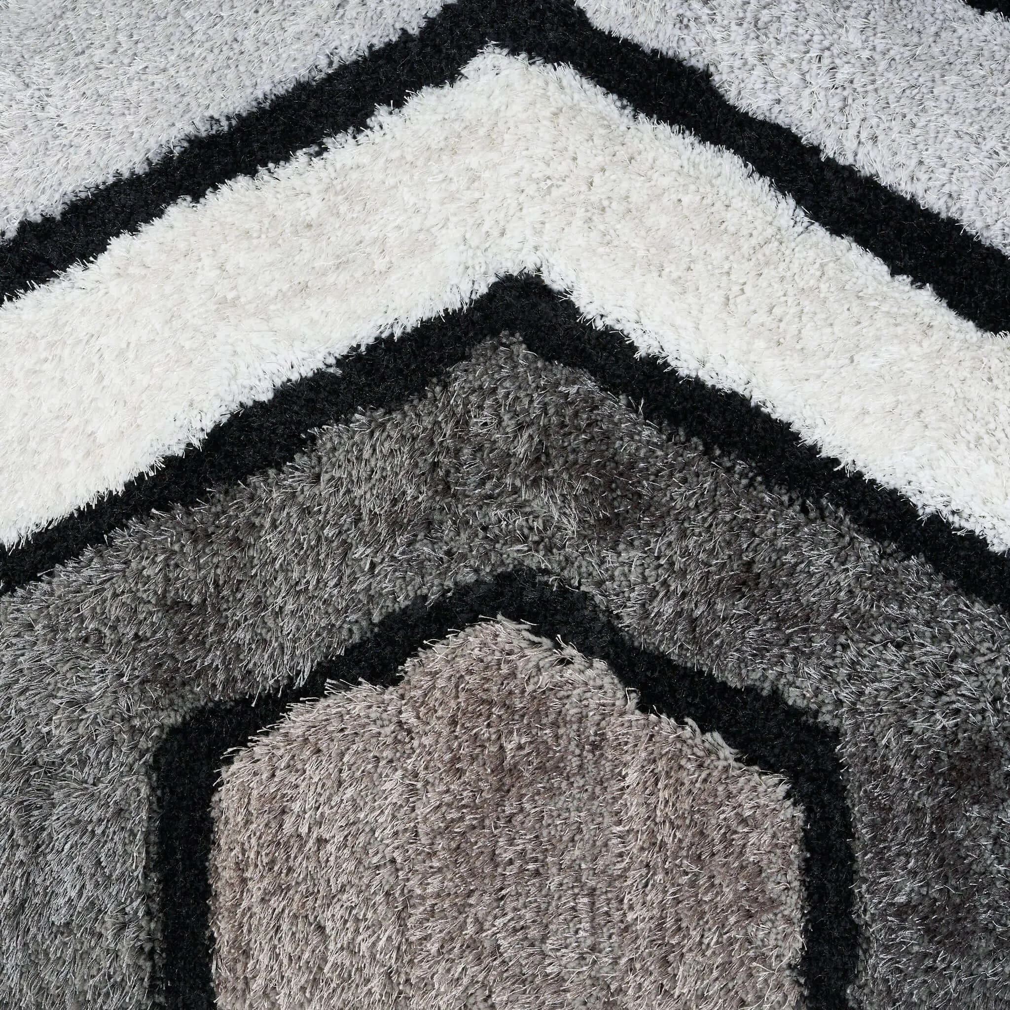 Neutral 3D Geometric Shaggy Rug - Hawaii