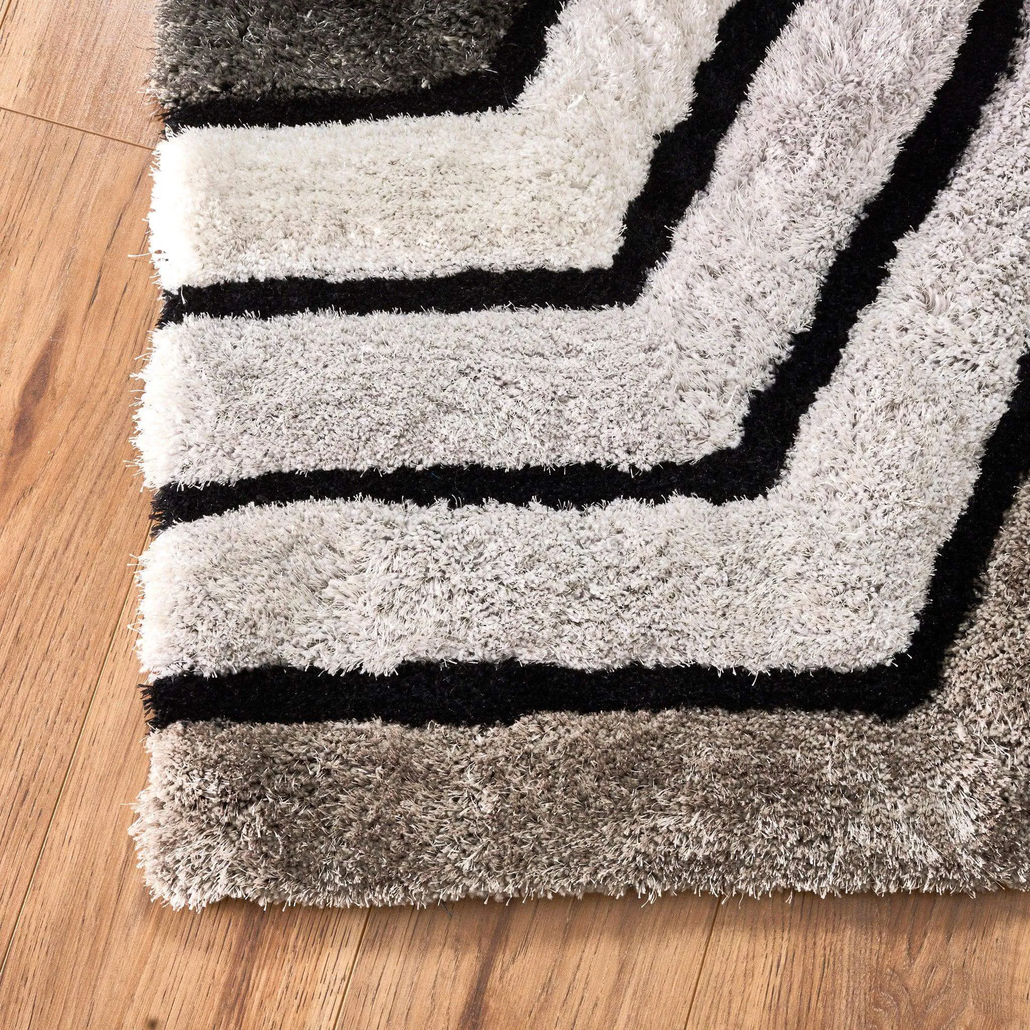 Neutral 3D Geometric Shaggy Rug - Hawaii