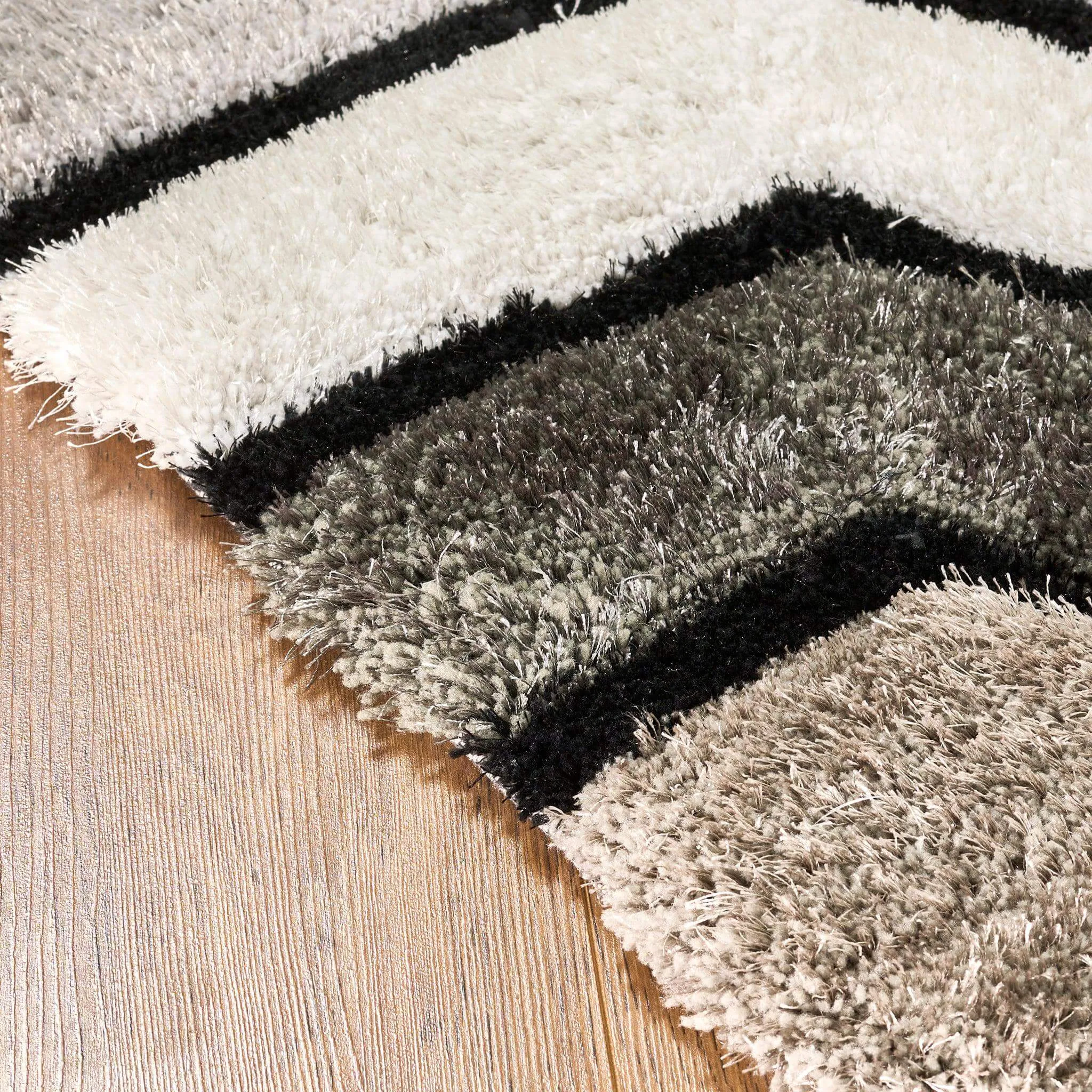 Neutral 3D Geometric Shaggy Rug - Hawaii