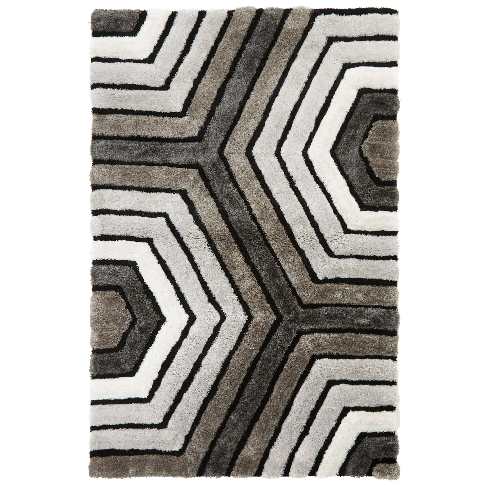 Neutral 3D Geometric Shaggy Rug - Hawaii