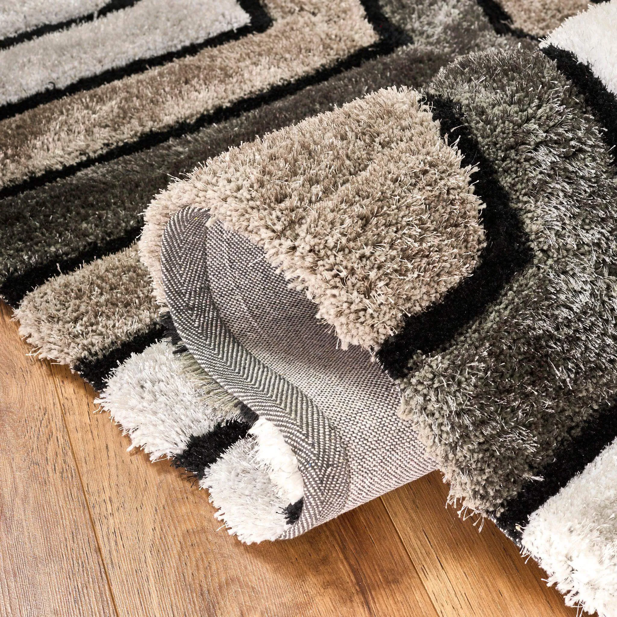 Neutral 3D Geometric Shaggy Rug - Hawaii