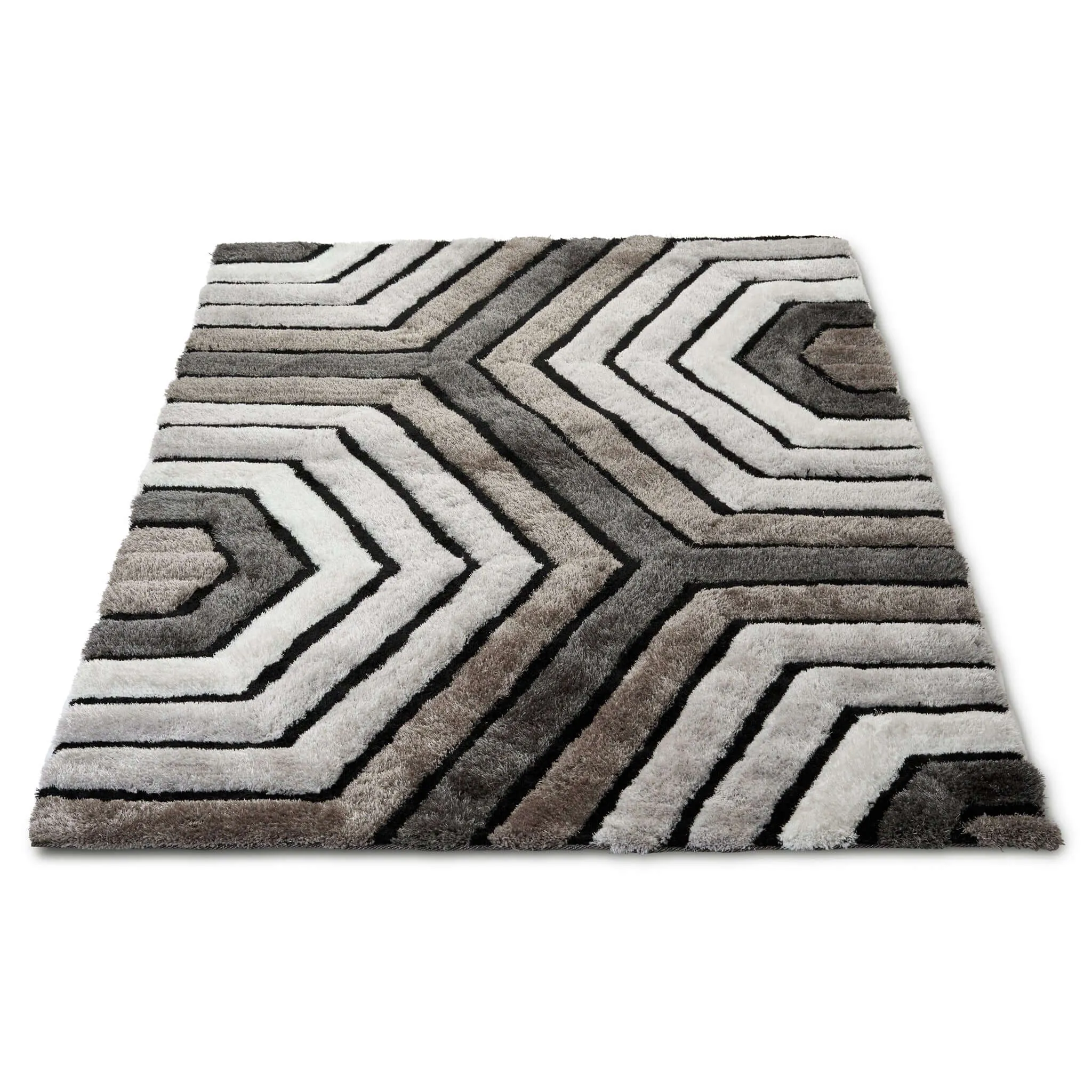 Neutral 3D Geometric Shaggy Rug - Hawaii