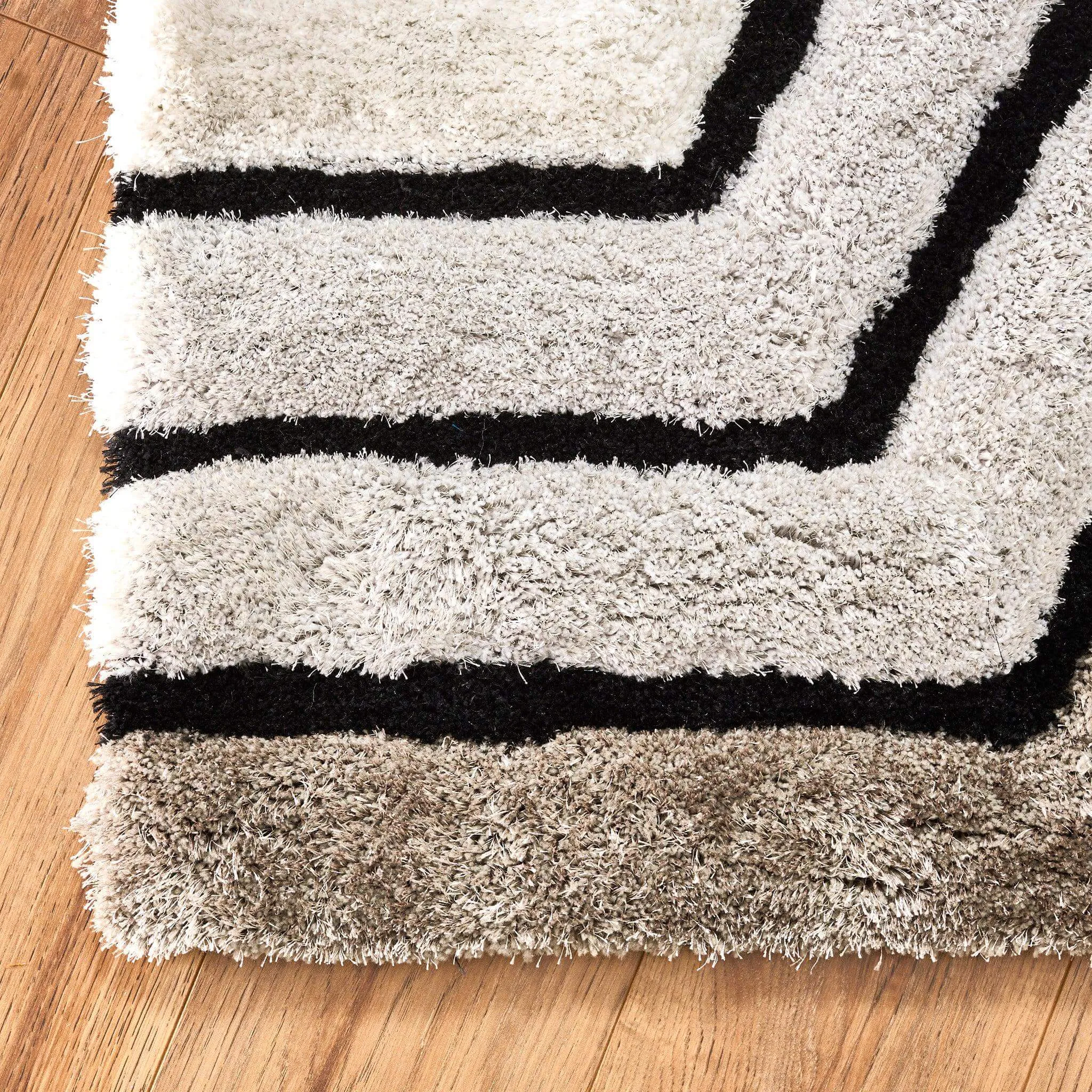 Neutral 3D Geometric Shaggy Rug - Hawaii
