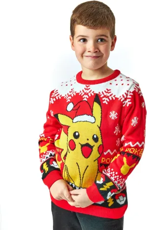 Pokemon Kids Christmas Jumper | Style Options Festive Holiday Pikachu Long Sleeve Knitted Warm Sweater for Children
