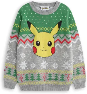 Pokemon Kids Christmas Jumper | Style Options Festive Holiday Pikachu Long Sleeve Knitted Warm Sweater for Children