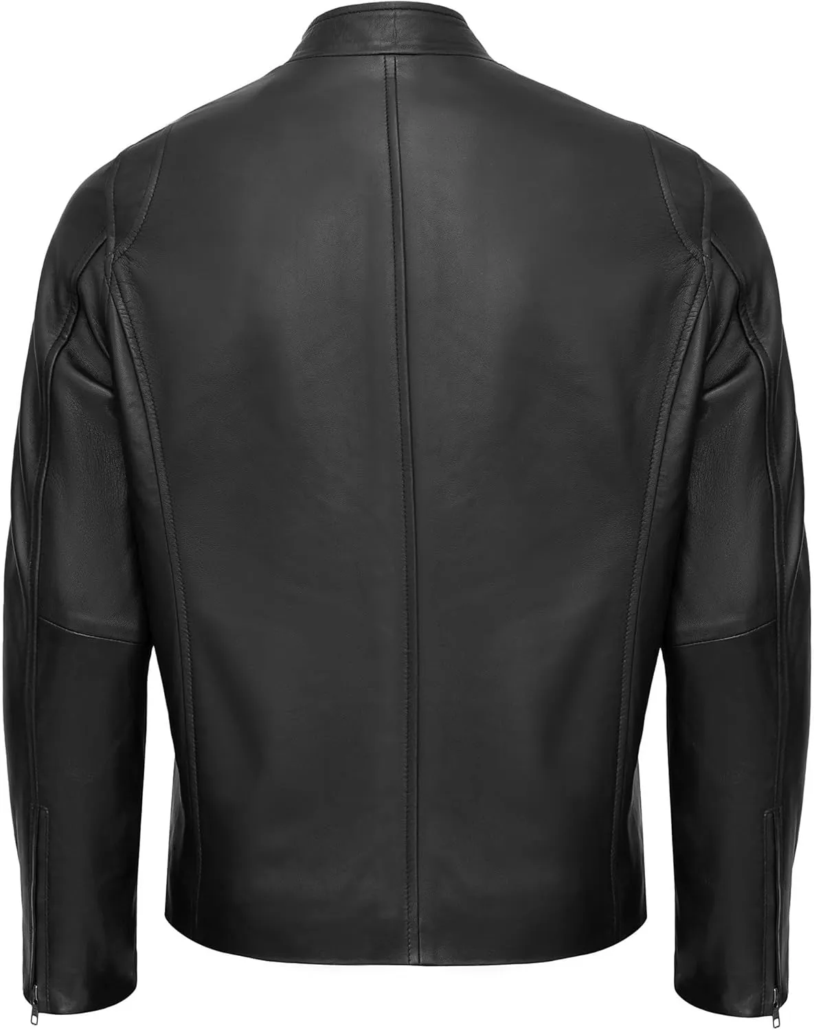 Real Lambskin Leather Jacket Men - Biker Style Stand Collar Zip Up Mens Motorcycle Jackets Outerwear