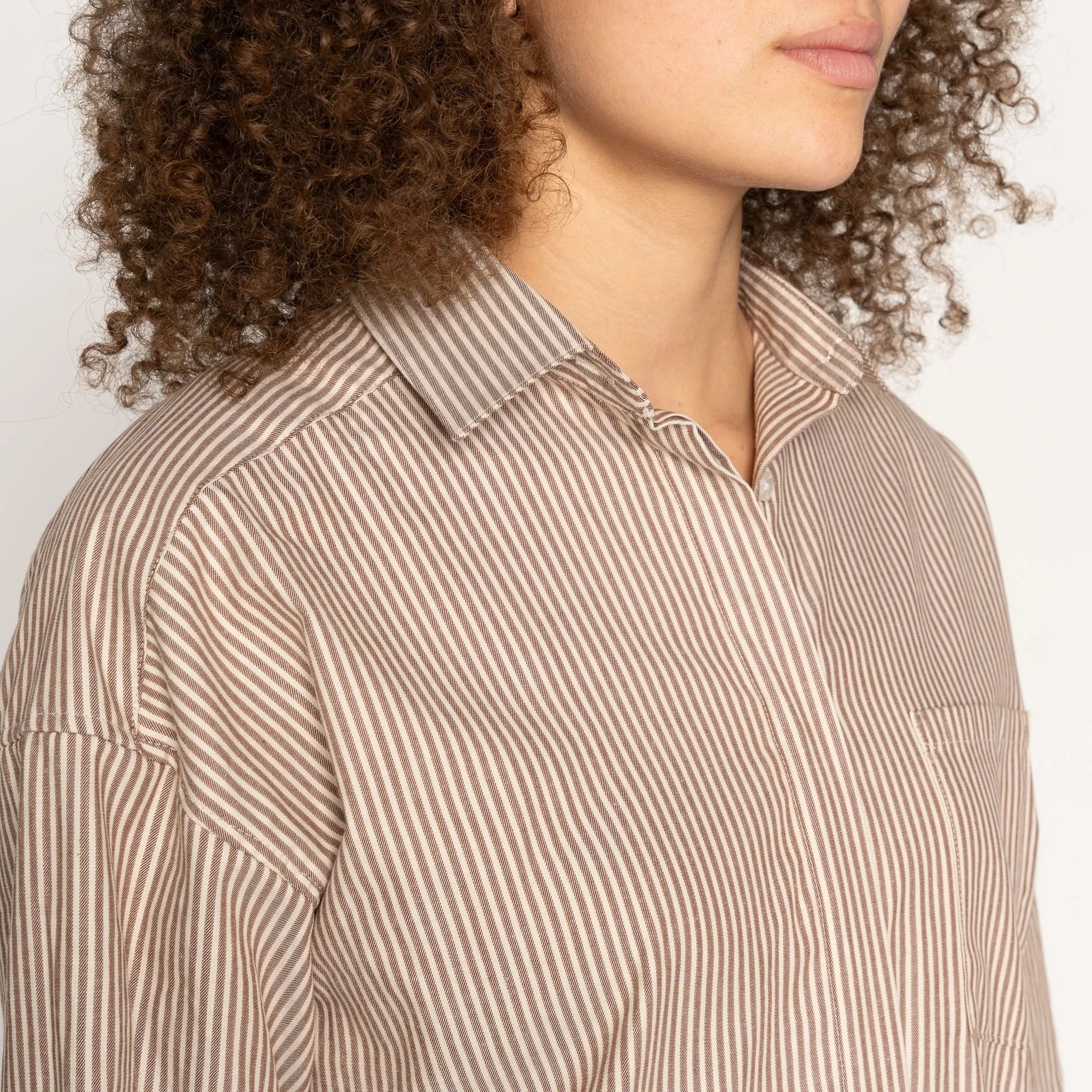 Roomy Shirt - Soft Finish Classic Stripe - Cream   Brown
