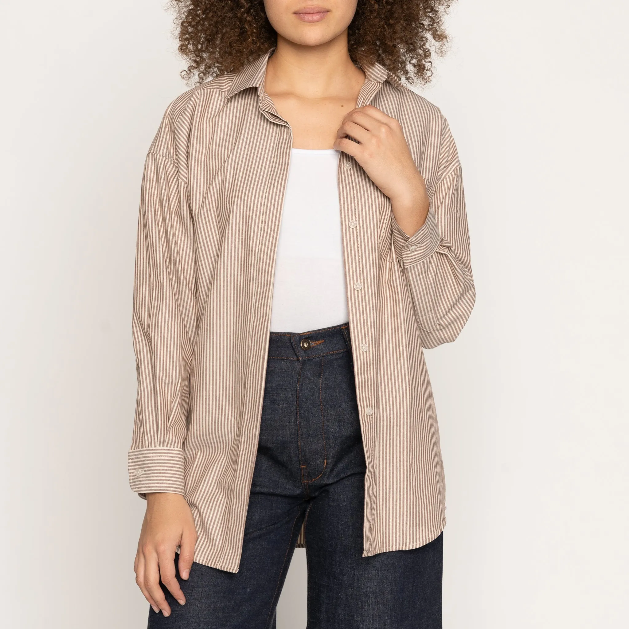 Roomy Shirt - Soft Finish Classic Stripe - Cream   Brown