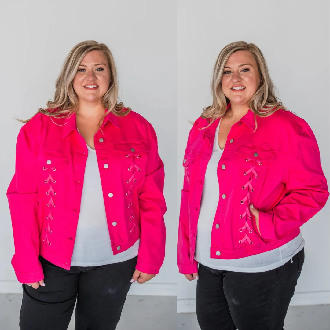 Rubies   Honey Magenta Laced Up Denim Jacket