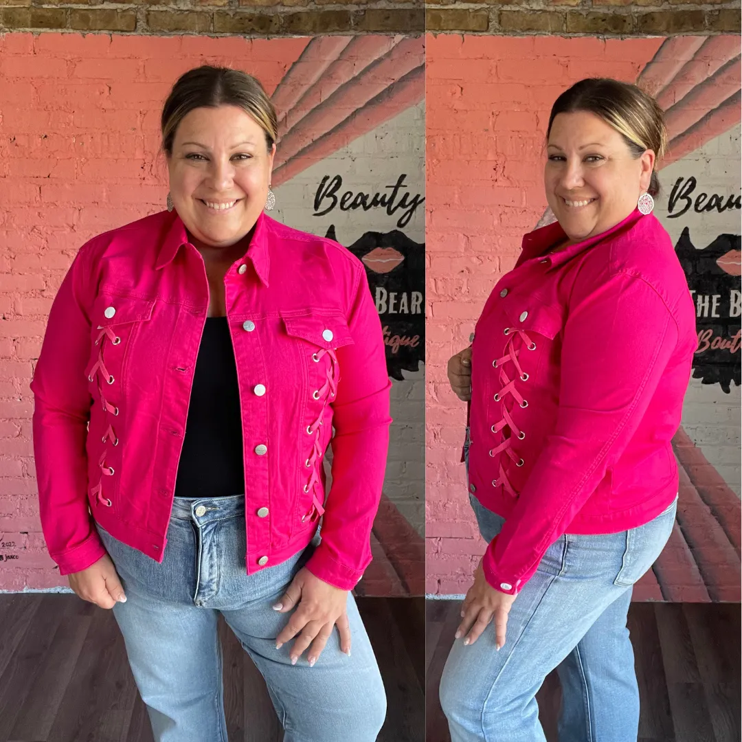 Rubies   Honey Magenta Laced Up Denim Jacket