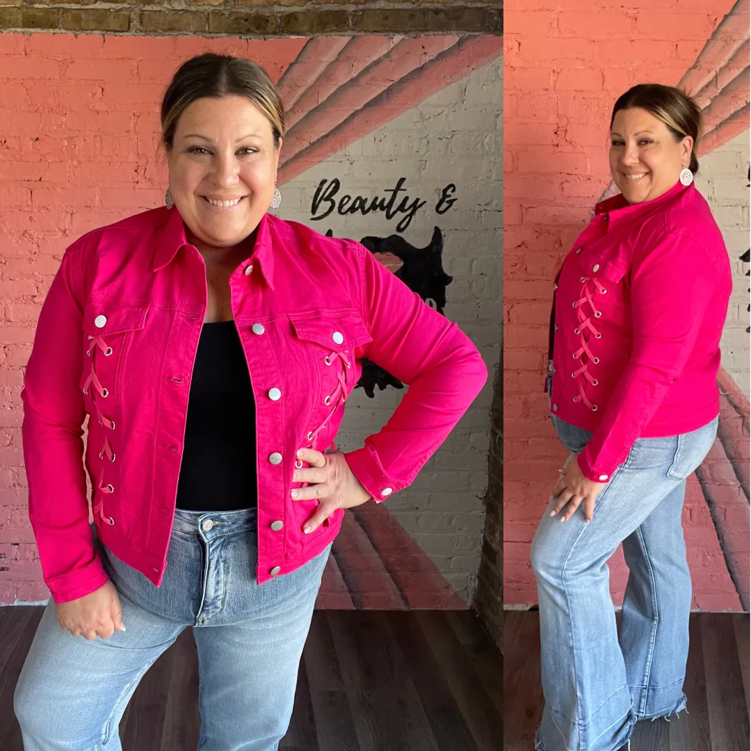 Rubies   Honey Magenta Laced Up Denim Jacket