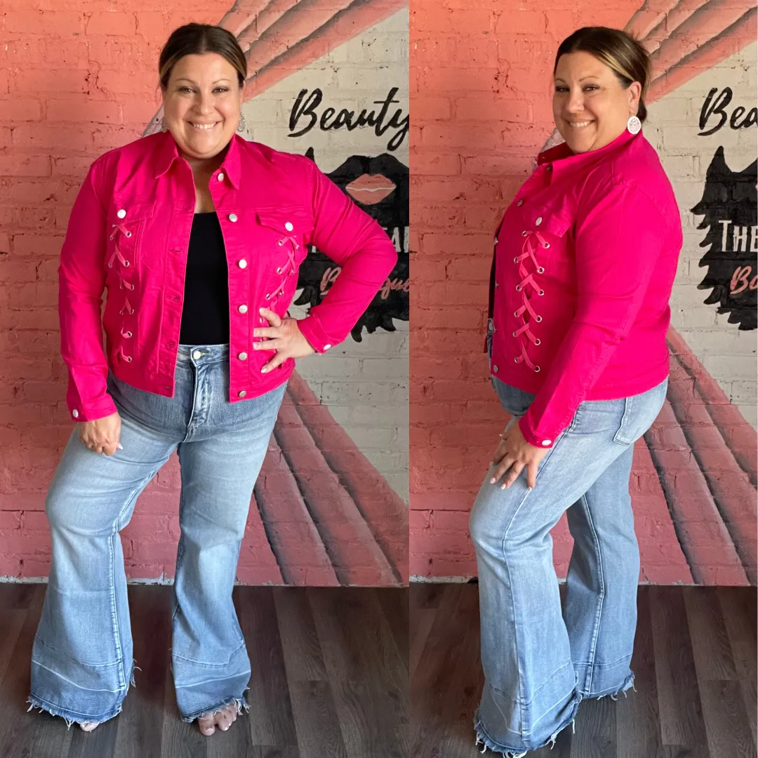 Rubies   Honey Magenta Laced Up Denim Jacket