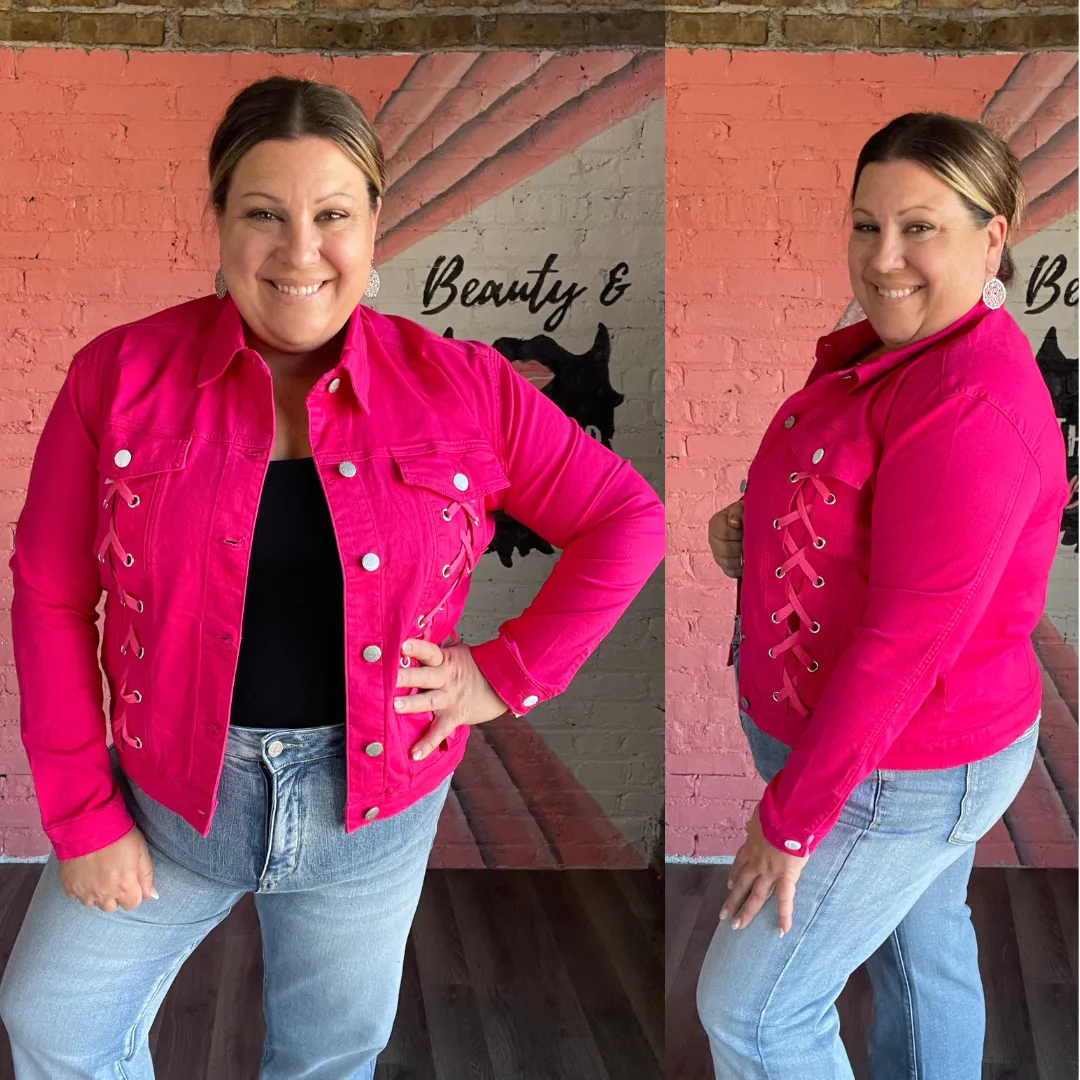 Rubies   Honey Magenta Laced Up Denim Jacket