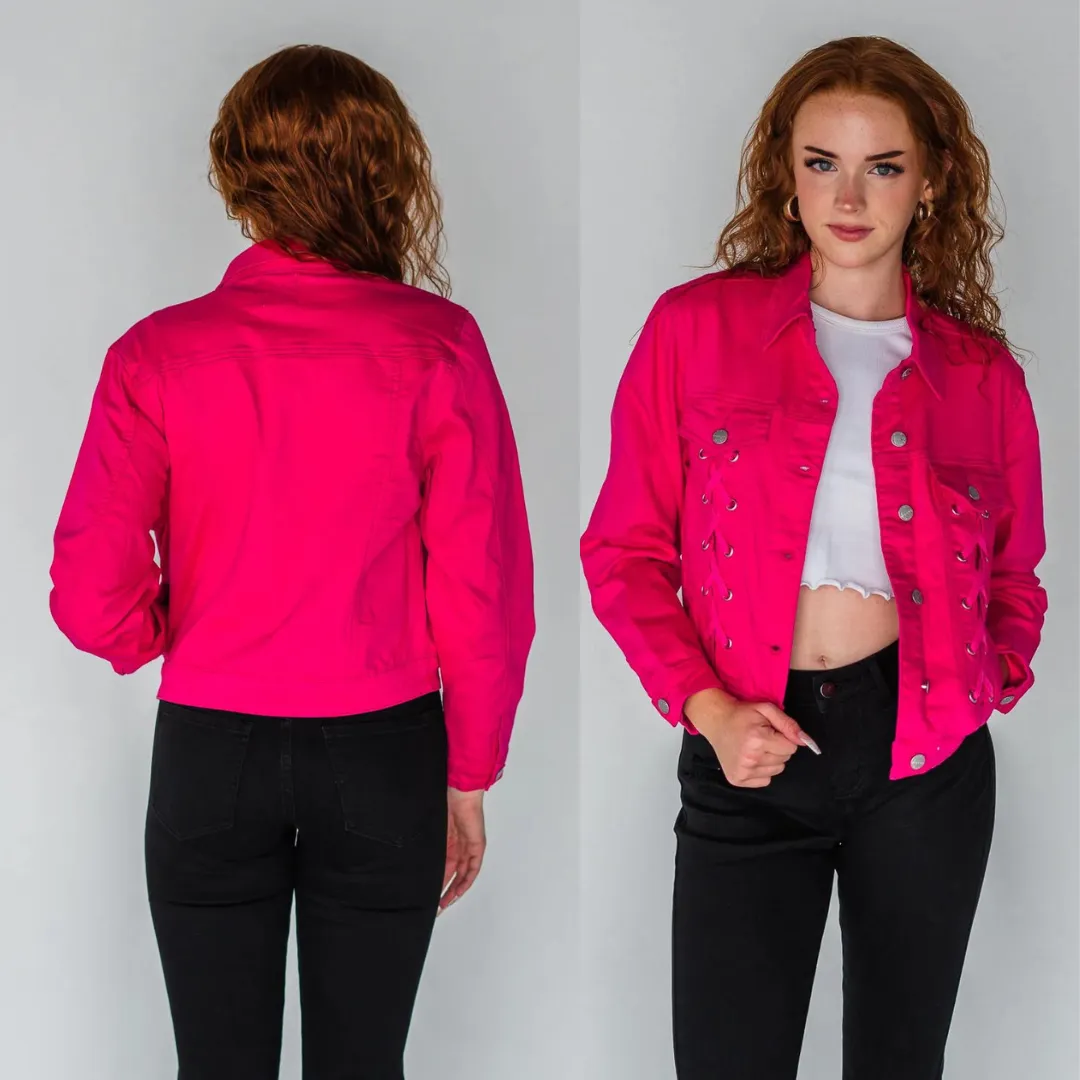 Rubies   Honey Magenta Laced Up Denim Jacket