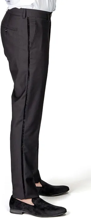 Slim Fit Tuxedo Pants Flat Front No Pleats Black Side Line AZAR
