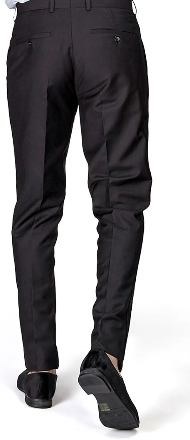 Slim Fit Tuxedo Pants Flat Front No Pleats Black Side Line AZAR