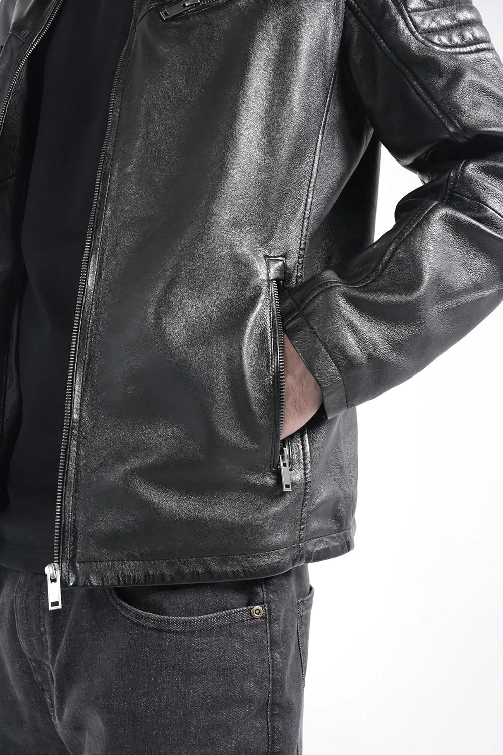 STREGA Men's Quilted Biker Leather Jacket – Moto Style Jacket, Rugged Racer Motorcycle Jacket for Men Premium Fit and Feel.