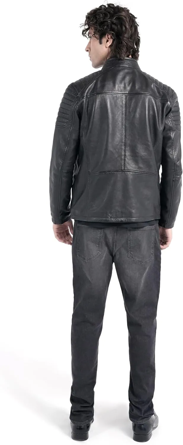 STREGA Men's Quilted Biker Leather Jacket – Moto Style Jacket, Rugged Racer Motorcycle Jacket for Men Premium Fit and Feel.
