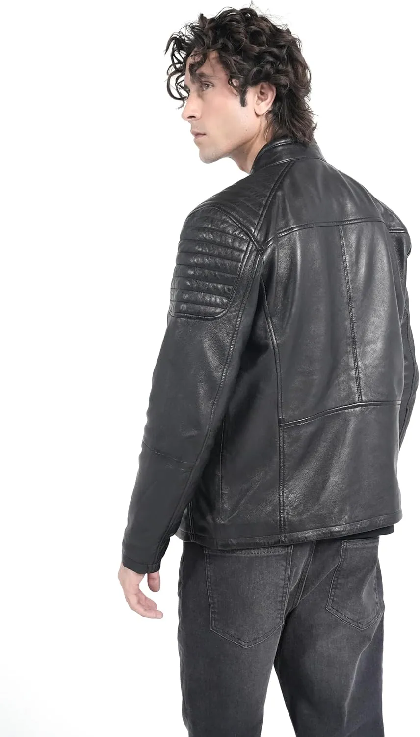 STREGA Men's Quilted Biker Leather Jacket – Moto Style Jacket, Rugged Racer Motorcycle Jacket for Men Premium Fit and Feel.