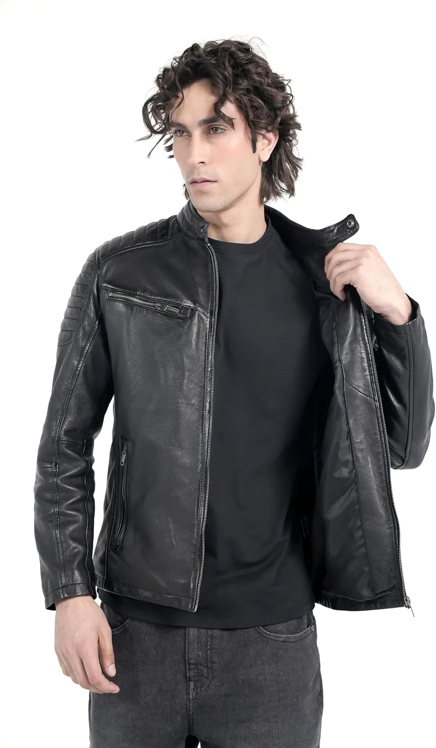 STREGA Men's Quilted Biker Leather Jacket – Moto Style Jacket, Rugged Racer Motorcycle Jacket for Men Premium Fit and Feel.