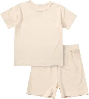 Teach Leanbh Toddler Baby Boys Girls Bamboo Viscose Pajamas Set Round Neck Short Sleeve Snug Fit Sleepwear Pjs 12M-5Y