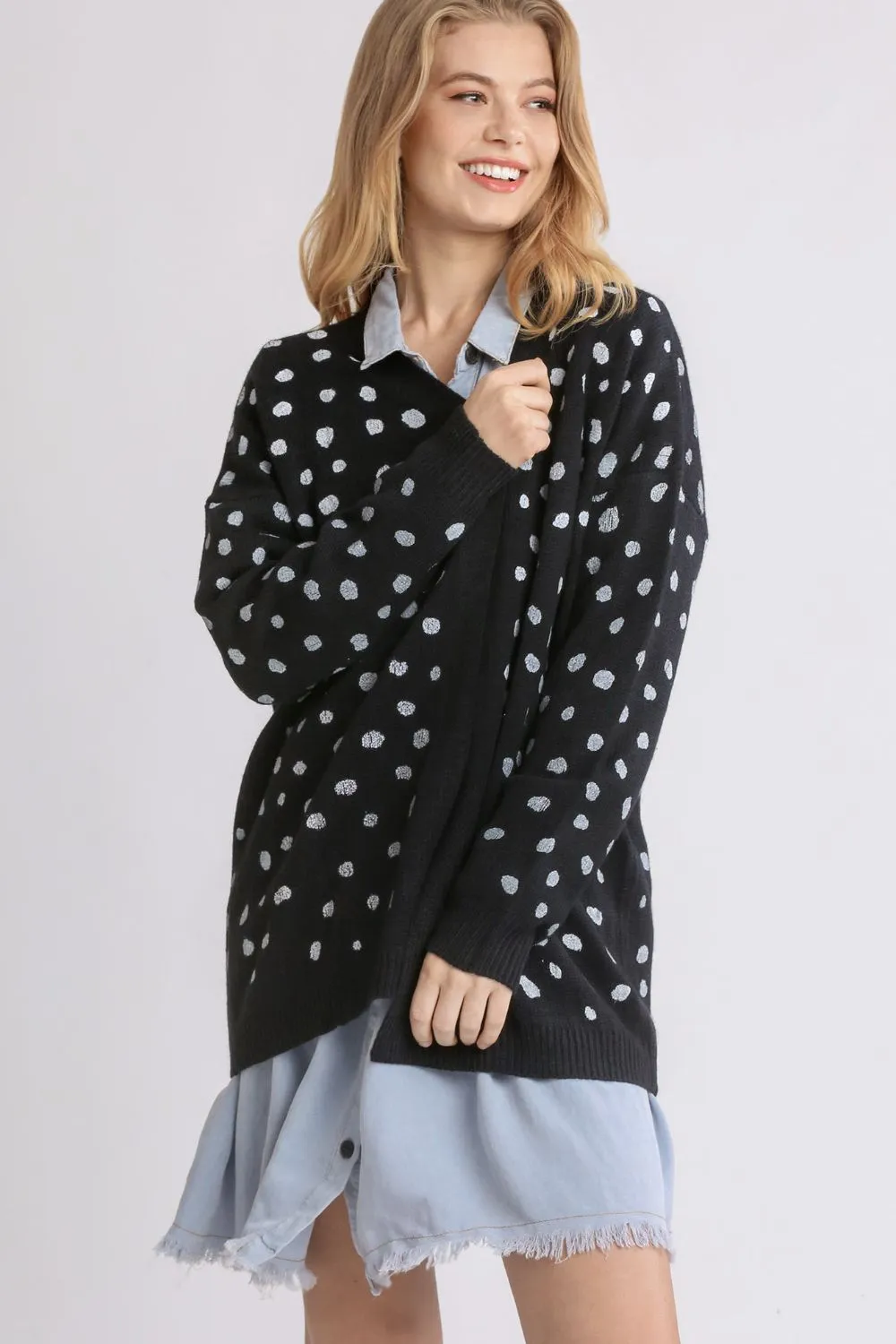Victoria - Polka Dot Open Front Cardigan -Umgee