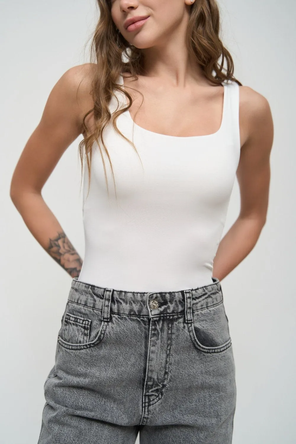 White Square Neck Tank Top