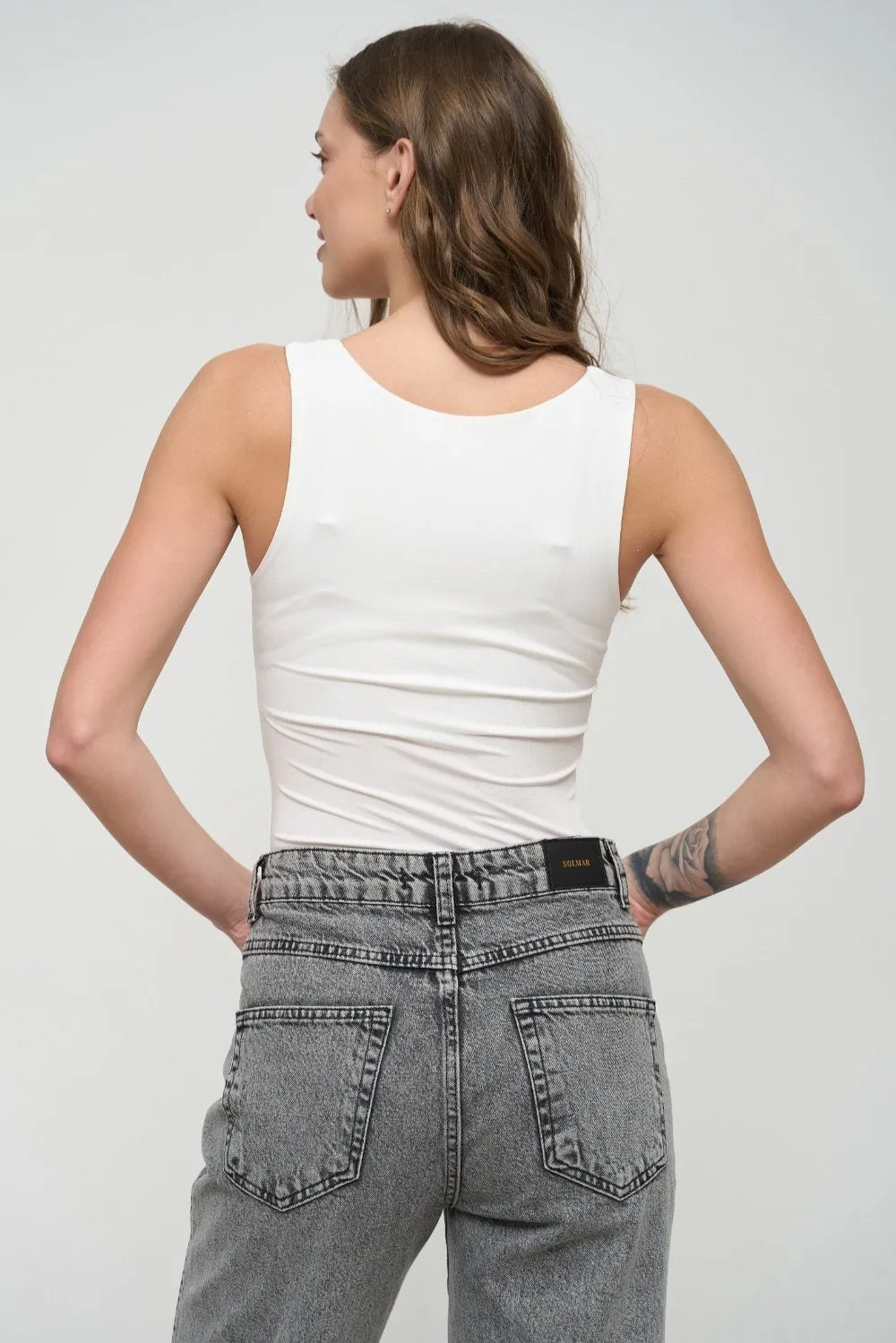 White Square Neck Tank Top