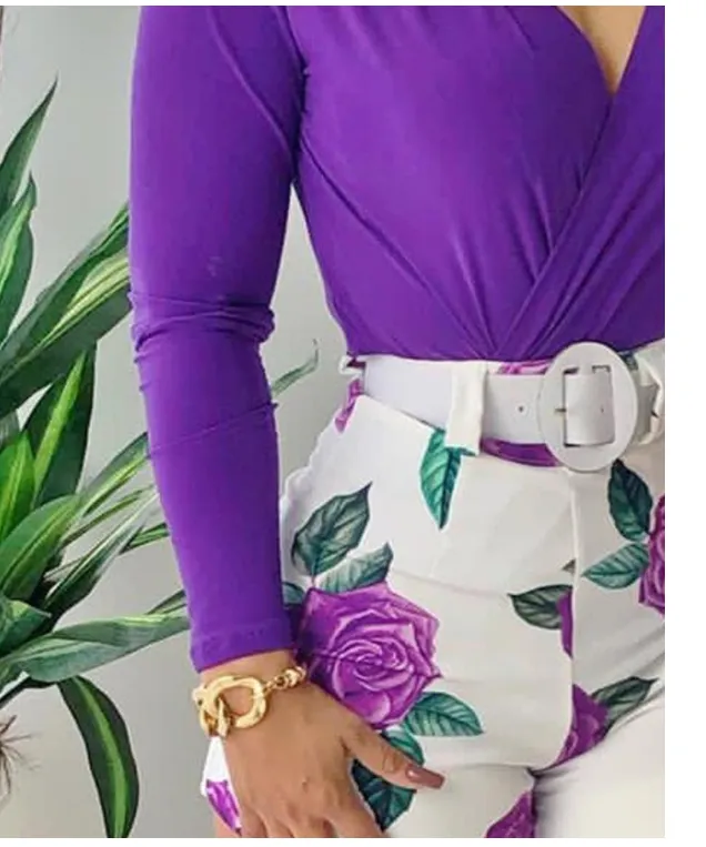 Women Casual Long Sleeve Top & Floral Print Design Shorts Set