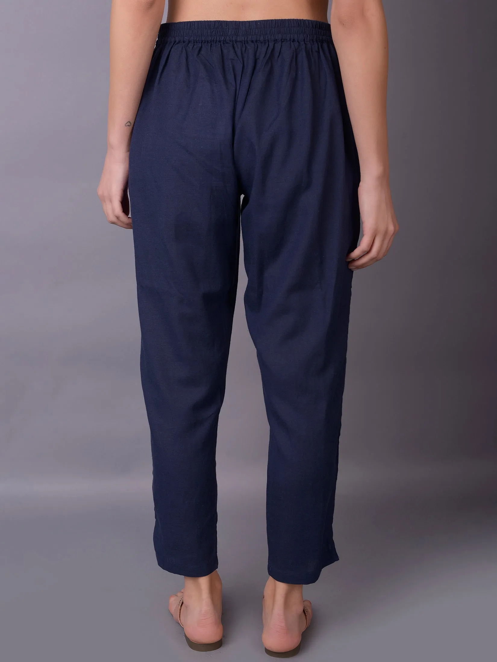 Women Navy Blue Plain Trouser
