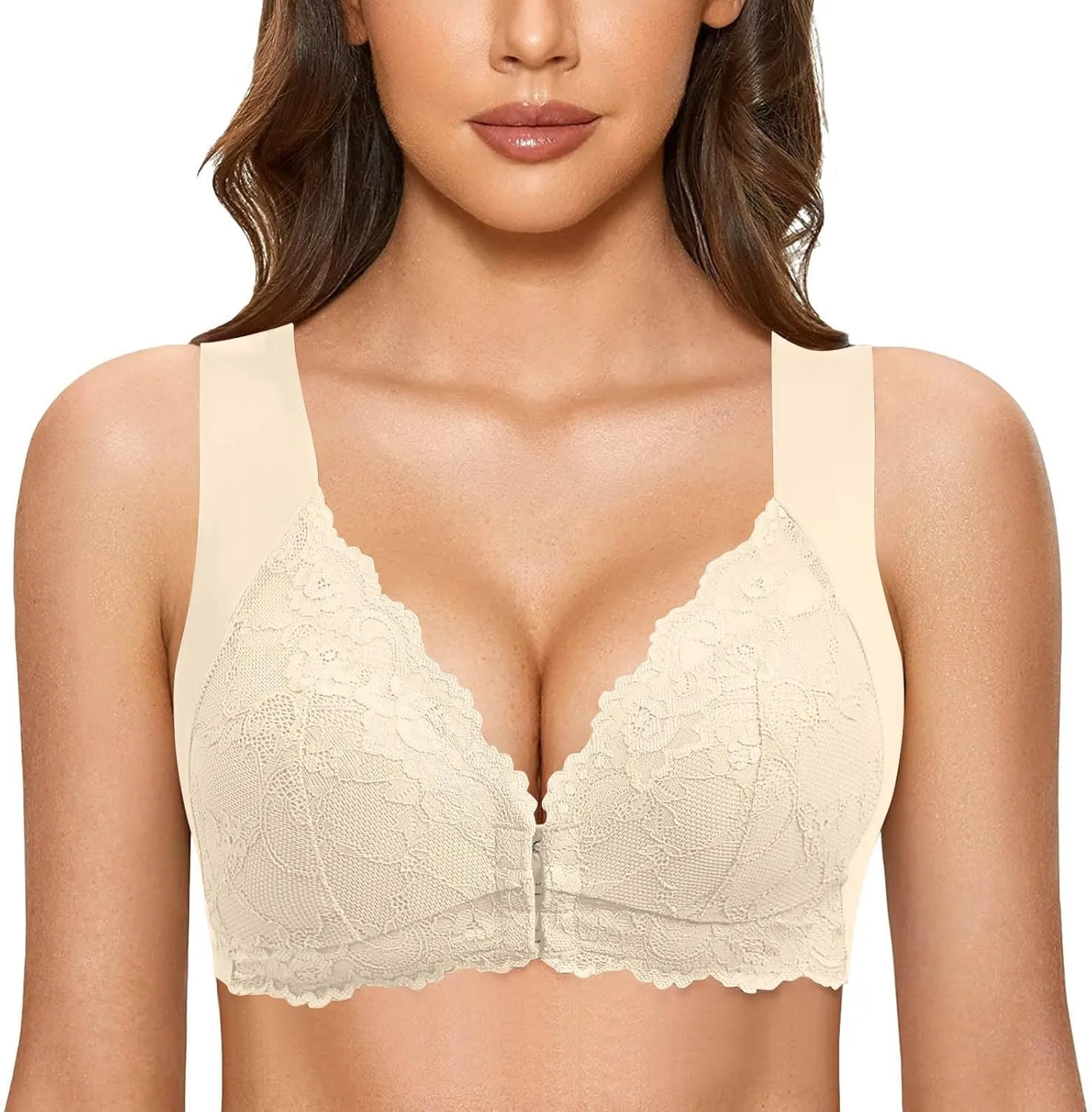 Women's Lace Trim Seamless Bra Wire-Free Breathable Mesh Comfort Lightweight Soft Skin-Friendly Stretchy Snug Fit Bra