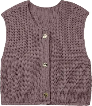 Women's Oversized Cute Cap Sleeve Sweater Vest Fall 2024 Lightweight Crochet Waffle Chunky Knit Button Cardigan Top