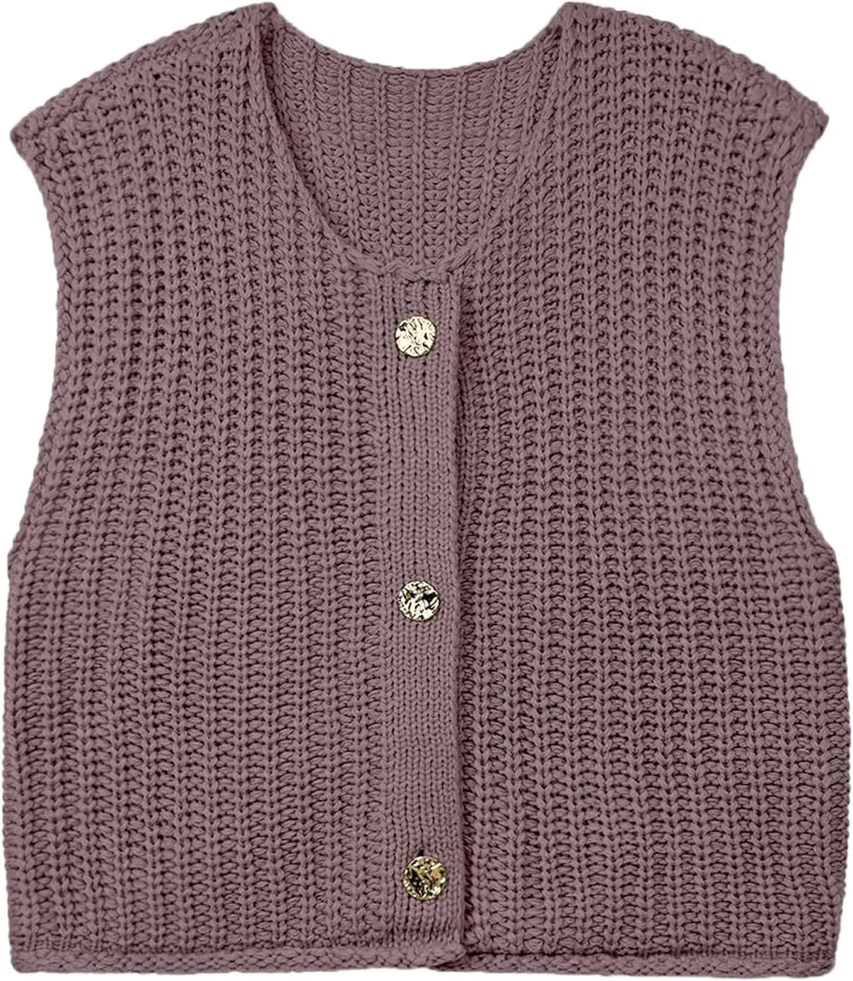 Women's Oversized Cute Cap Sleeve Sweater Vest Fall 2024 Lightweight Crochet Waffle Chunky Knit Button Cardigan Top